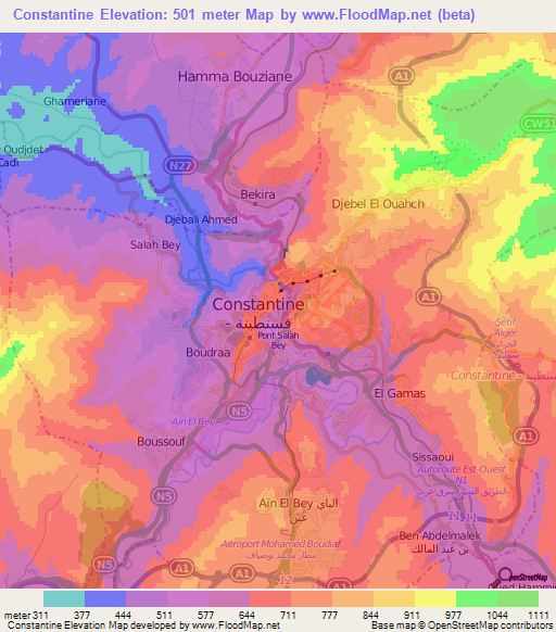 Constantine,Algeria Elevation Map