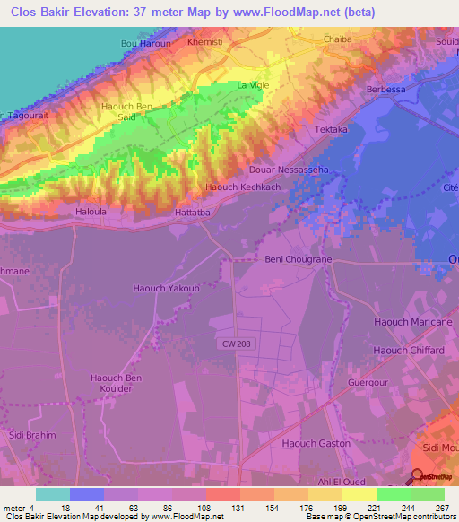 Clos Bakir,Algeria Elevation Map