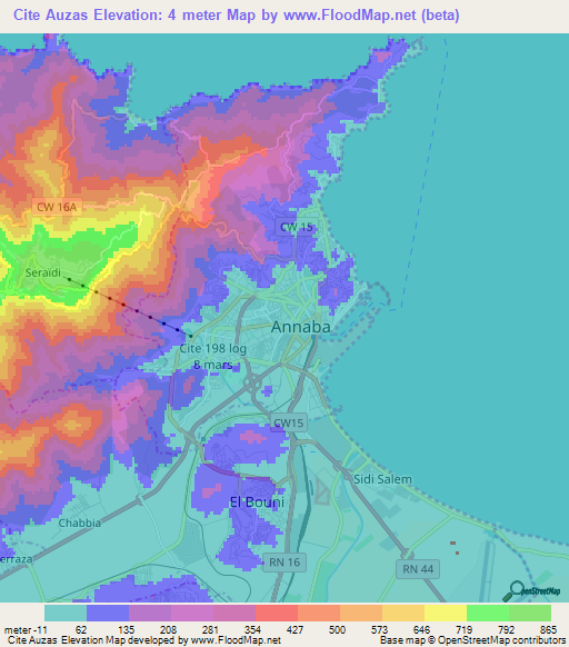 Cite Auzas,Algeria Elevation Map