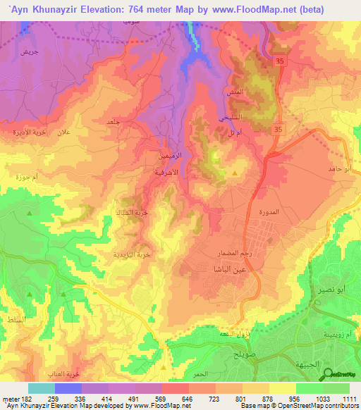 `Ayn Khunayzir,Jordan Elevation Map