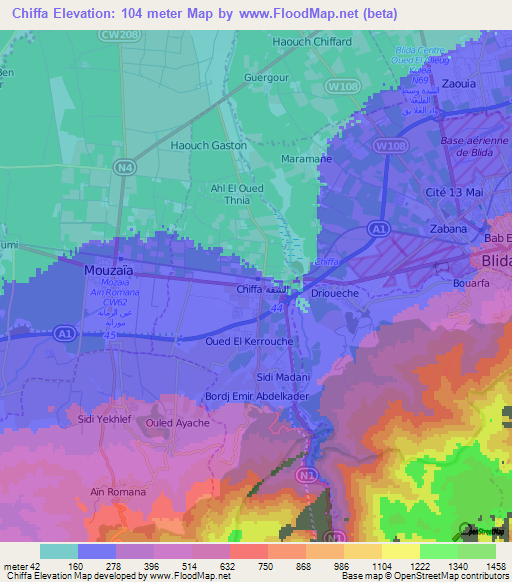 Chiffa,Algeria Elevation Map