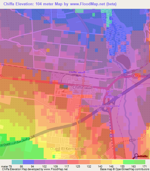 Chiffa,Algeria Elevation Map