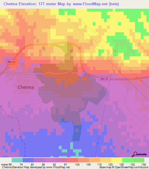 Chetma,Algeria Elevation Map