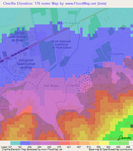 Cherifia,Algeria Elevation Map
