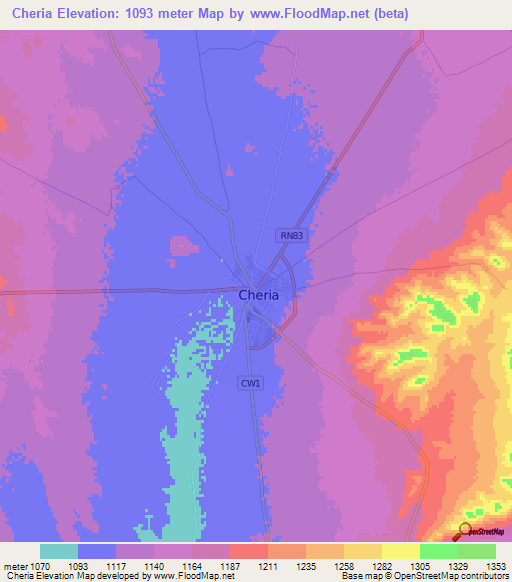 Cheria,Algeria Elevation Map