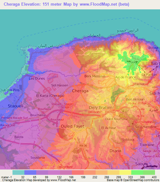 Cheraga,Algeria Elevation Map