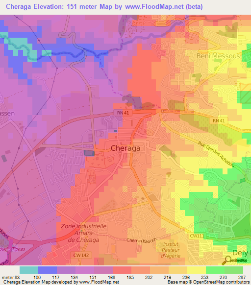 Cheraga,Algeria Elevation Map