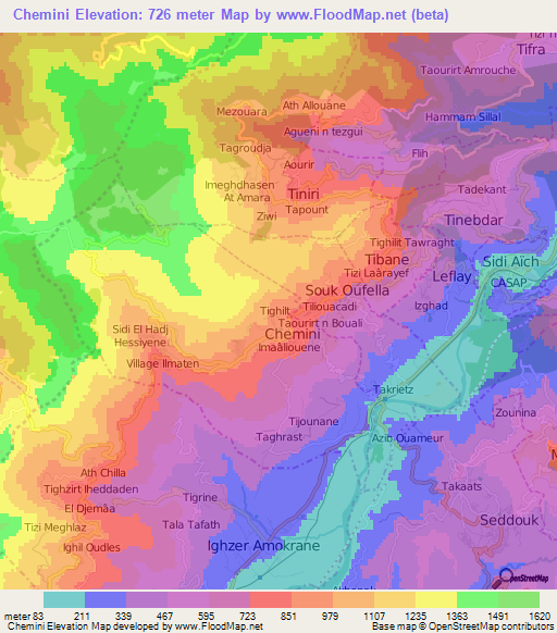 Chemini,Algeria Elevation Map