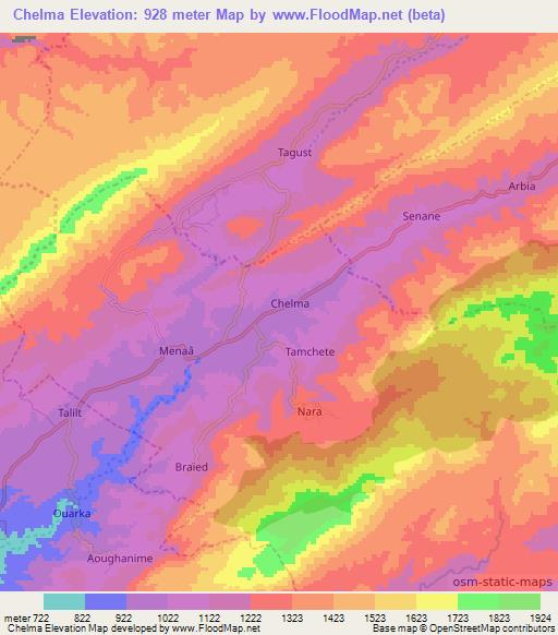 Chelma,Algeria Elevation Map