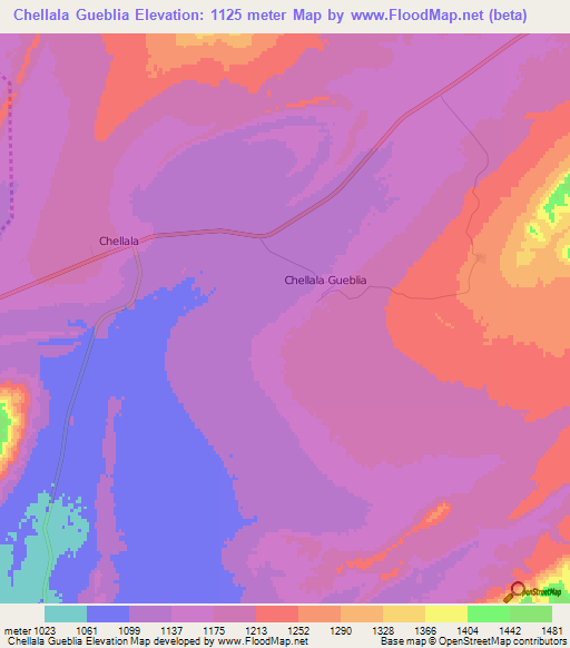 Chellala Gueblia,Algeria Elevation Map