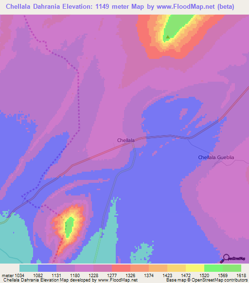 Chellala Dahrania,Algeria Elevation Map