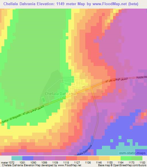 Chellala Dahrania,Algeria Elevation Map