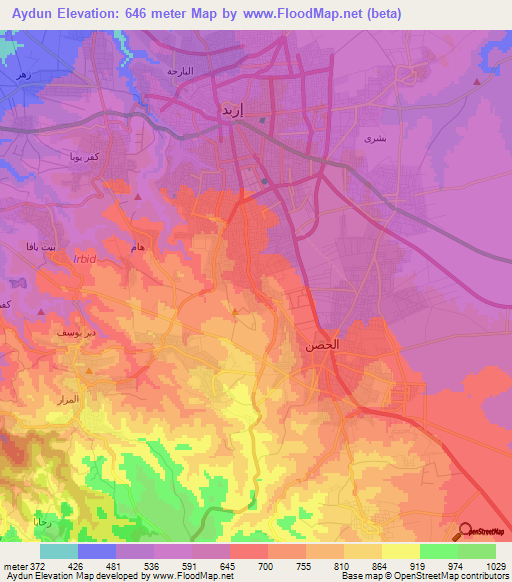 Aydun,Jordan Elevation Map