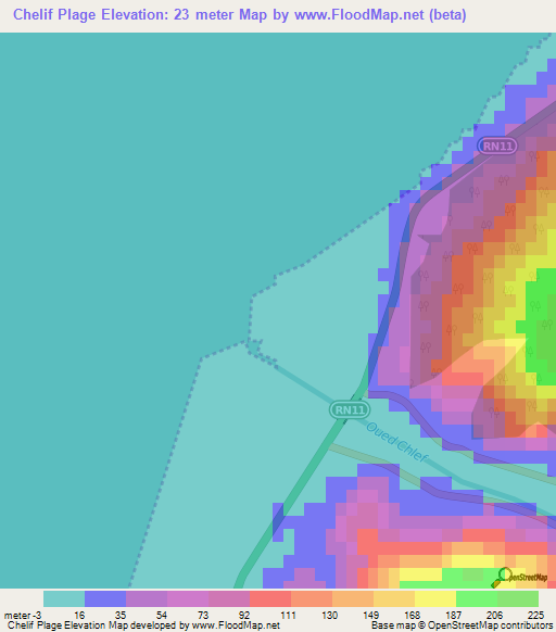 Chelif Plage,Algeria Elevation Map