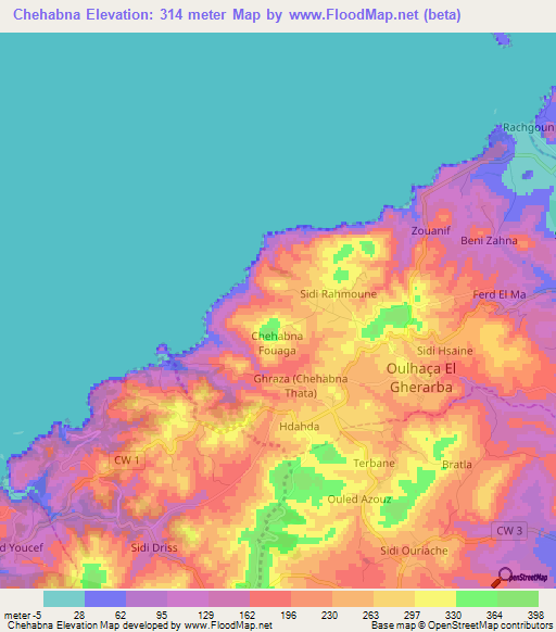 Chehabna,Algeria Elevation Map