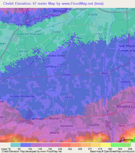 Chebli,Algeria Elevation Map