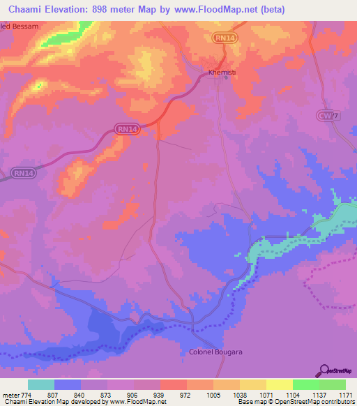 Chaami,Algeria Elevation Map
