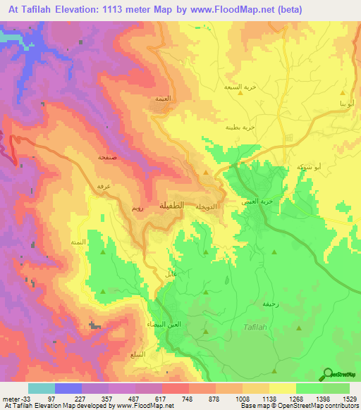 At Tafilah,Jordan Elevation Map