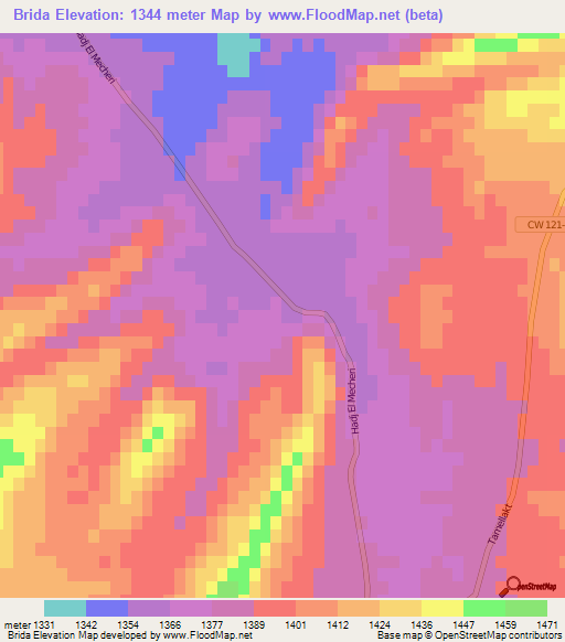 Brida,Algeria Elevation Map