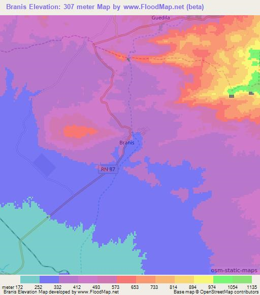 Branis,Algeria Elevation Map