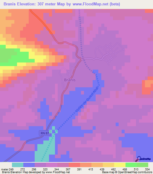 Branis,Algeria Elevation Map