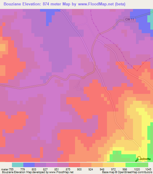 Bouziane,Algeria Elevation Map