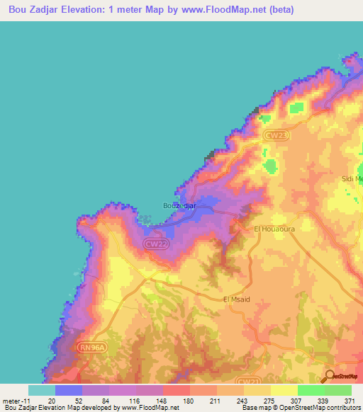 Bou Zadjar,Algeria Elevation Map