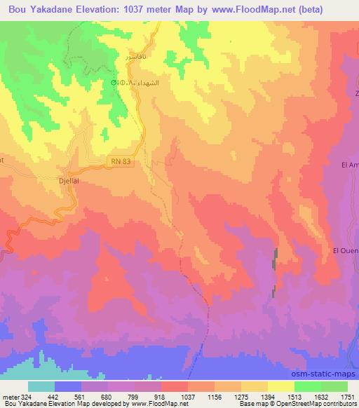 Bou Yakadane,Algeria Elevation Map