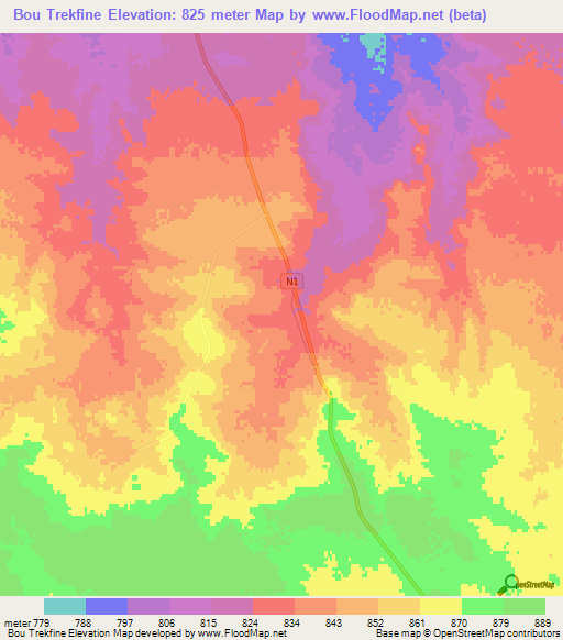 Bou Trekfine,Algeria Elevation Map
