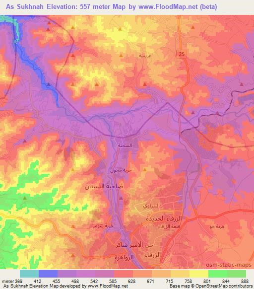 As Sukhnah,Jordan Elevation Map