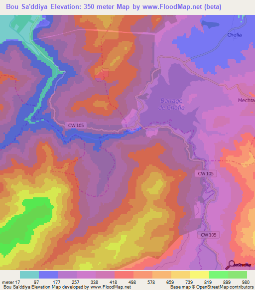 Bou Sa'ddiya,Algeria Elevation Map