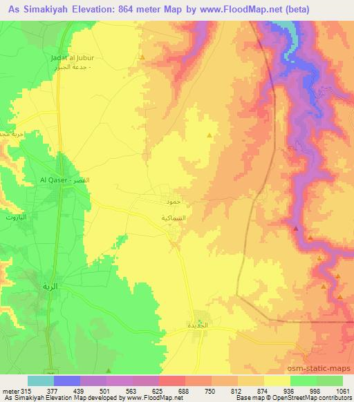 As Simakiyah,Jordan Elevation Map
