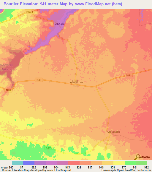 Bourlier,Algeria Elevation Map