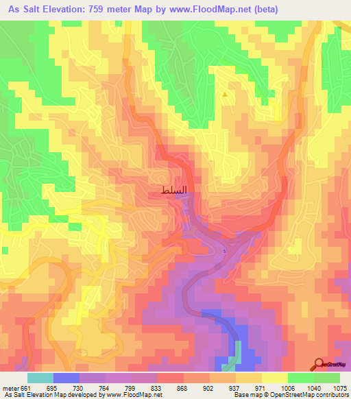 As Salt,Jordan Elevation Map