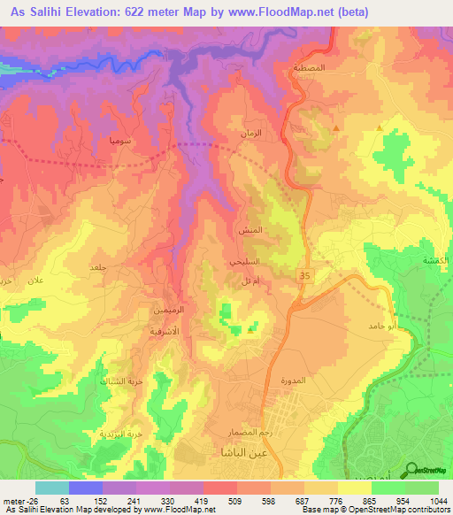 As Salihi,Jordan Elevation Map
