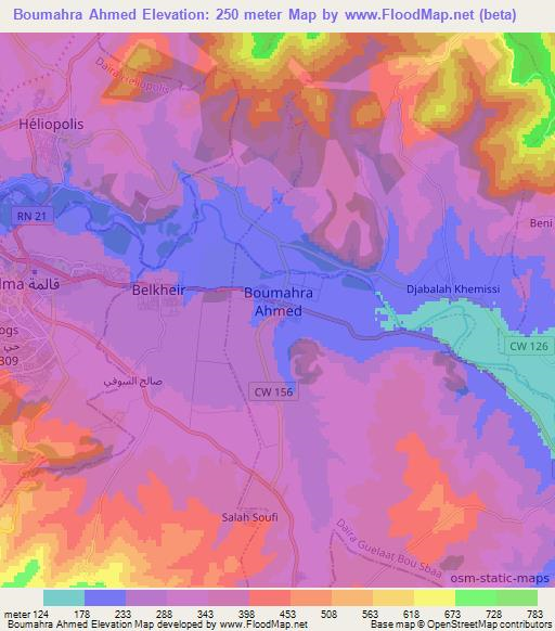 Boumahra Ahmed,Algeria Elevation Map