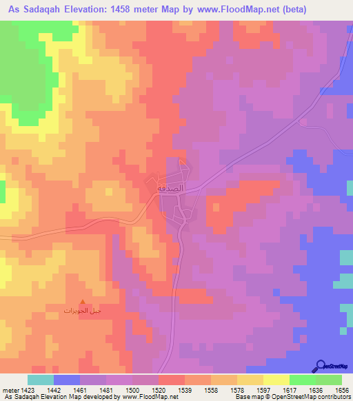 As Sadaqah,Jordan Elevation Map