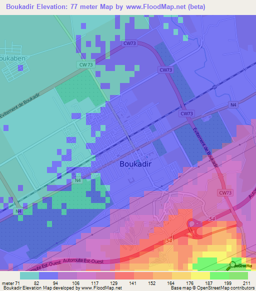 Boukadir,Algeria Elevation Map