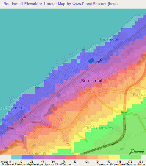 Bou Ismail,Algeria Elevation Map