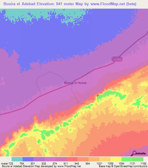 Bouira el Adebad,Algeria Elevation Map