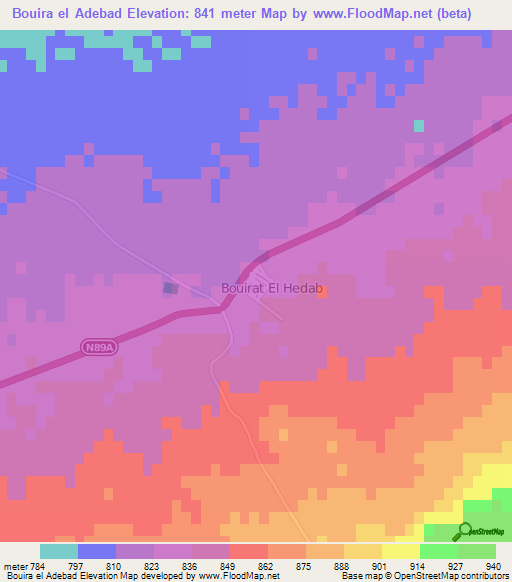 Bouira el Adebad,Algeria Elevation Map