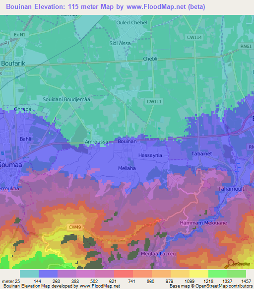 Bouinan,Algeria Elevation Map