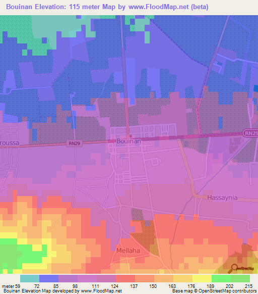 Bouinan,Algeria Elevation Map