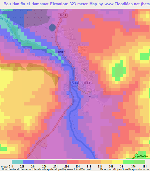 Bou Hanifia el Hamamat,Algeria Elevation Map