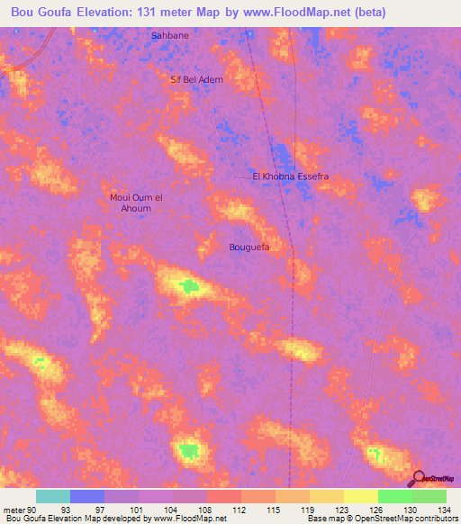Bou Goufa,Algeria Elevation Map