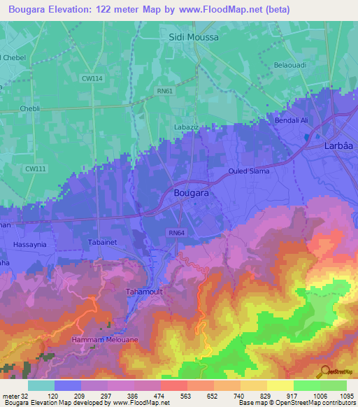 Bougara,Algeria Elevation Map