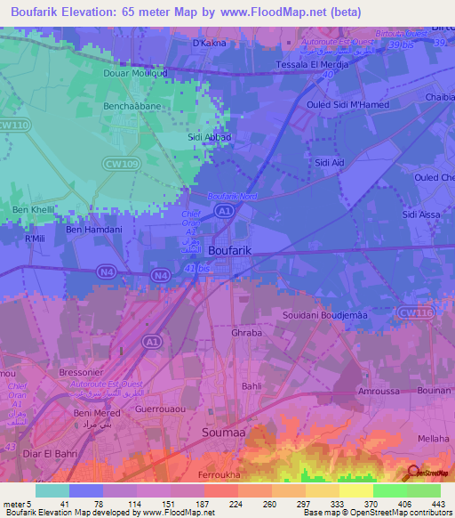 Boufarik,Algeria Elevation Map