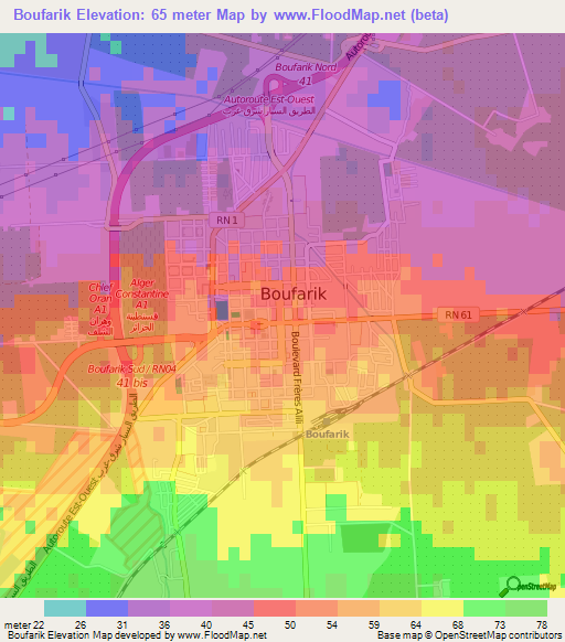 Boufarik,Algeria Elevation Map