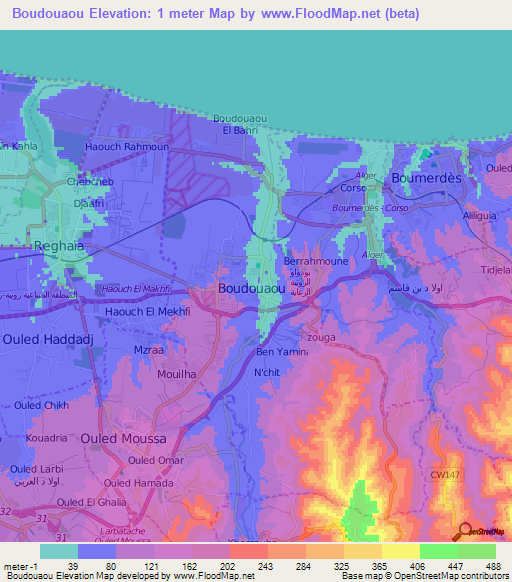 Boudouaou,Algeria Elevation Map
