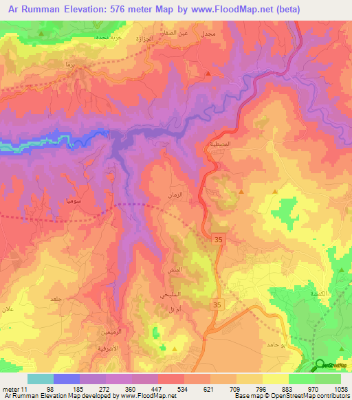 Ar Rumman,Jordan Elevation Map